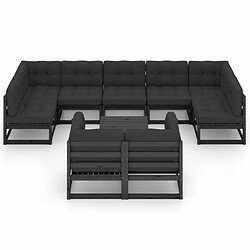 Avis Maison Chic Salon de jardin 10 pcs + coussins - Mobilier/Meubles de jardin - Table et chaises d'extérieur Noir Bois de pin massif -MN42469