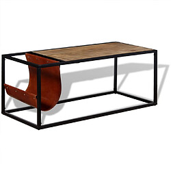 Avis vidaXL Table basse avec porte-revues Cuir véritable 110x50x45 cm