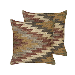 Beliani Lot de 2 coussins DEEPOR Jute 45 x 45 cm Géométrique Multicolore