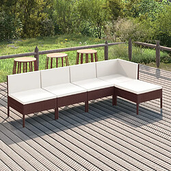 vidaXL Salon de jardin 5 pcs avec coussins résine tressée marron