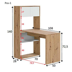 Avis Dansmamaison Bureau modulable avec étagères Blanc/Chêne - AIKI
