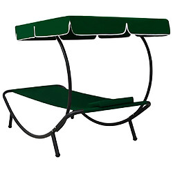 Acheter Helloshop26 Lit de repos transat chaise longue d'extérieur 200 cm avec auvent et oreiller vert 02_0012010