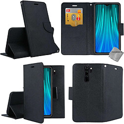 Htdmobiles Housse portefeuille avec coque intérieure en silicone pour Xiaomi Redmi Note 8 Pro + verre trempe - NOIR / NOIR