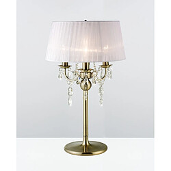 Luminaire Center Lampe de Table Olivia avec Abat jour blanc 3 Ampoules laiton antique/cristal