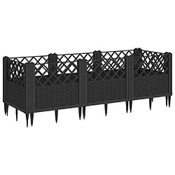 vidaXL Jardinière avec piquets noir 123,5x43,5x43,5 cm PP