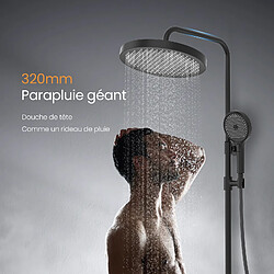 EMKE Système de douche thermostatique avec ensemble complet - colonne thermostatique à 38°C, pommeau à trois jets, douche de tête surdimensionnée avec mitigeur et douchette basse, avec rangement de 40 cm, design en verre facile à nettoyer, Noir