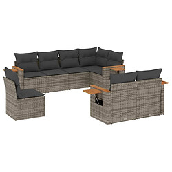 Maison Chic Salon de jardin 8 pcs avec coussins | Ensemble de Table et chaises | Mobilier d'Extérieur gris résine tressée -GKD77617