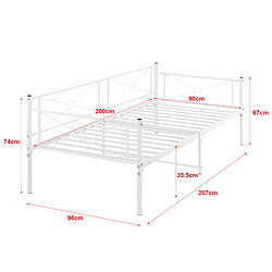 Avis Cadre de Lit Simple Alvesta en Métal 90 x 200 cm Blanc Mat [en.casa]