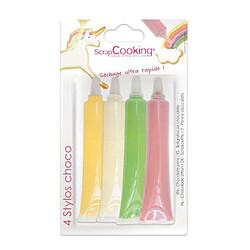 Scrapcooking 4 stylos chocolat - Rose, vert, jaune et blanc - 4 x 25 g