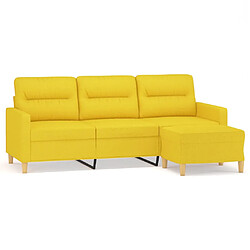 vidaXL Canapé à 3 places avec repose-pieds Jaune clair 180 cm Tissu