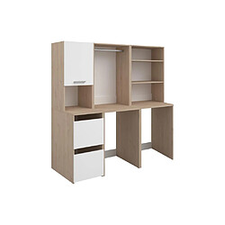 Vente-Unique Meuble pour 2 machines à laver avec étagères, penderie et placards - Naturel clair et blanc - L176 x H184 x P66 cm - ERKANO