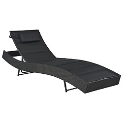 Helloshop26 Transat chaise longue bain de soleil lit de jardin terrasse meuble d'extérieur résine tressée et textilène noir 02_0012922