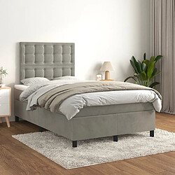 Avis Maison Chic Lit adulte- Lit + matelas,Sommier à lattes de lit et matelas gris clair 120x190cm velours -GKD33908