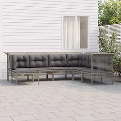 vidaXL Salon de jardin 7 pcs avec coussins Gris Résine tressée