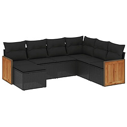 vidaXL Salon de jardin 7 pcs avec coussins noir résine tressée