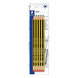 Promark Staedtler Noris 122, Crayons graphites extrêmement résistants avec embout gomme, Étui blister avec 10 crayons HB 2 mm, Pour écriture, dessin et croquis, 122-2BK3DA