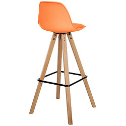 Decoshop26 Tabouret de bar chaise haute x1 repose-pieds style scandinave en plastique et PVC orange structure en bois clair carré 10_0004625