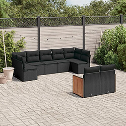 Maison Chic Salon de jardin 9 pcs avec coussins | Ensemble de Table et chaises | Mobilier d'Extérieur noir résine tressée -GKD62828