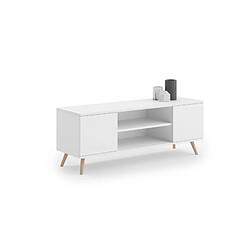 Alter Meuble TV avec 2 portes et 1 étagère centrale, Buffet avec pieds, Buffet de salon style scandinave, cm 155x40h50, Couleur Blanc