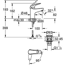 Acheter Mitigeur monocommande lavabo - GROHE Swift - 24323001 - Chromé - Taille S - Ouverture Eau Froide - Economie d'eau - Vidage clic clac