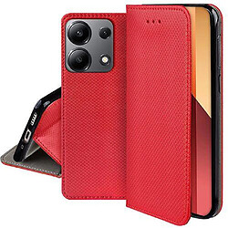 Htdmobiles Housse etui portefeuille avec coque interieure en silicone pour Xiaomi Redmi Note 13 Pro 4G / Poco M6 Pro 4G + verre trempe - ROUGE MAGNET