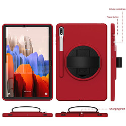 Coque en TPU hybride avec béquille rotative à 360° et porte-stylo rouge vin pour votre Samsung Galaxy Tab S7 Plus T970/T975