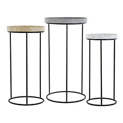 Beliani Lot de 3 tables basses effet granite gris/blanc/jaune TEXON 