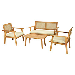 Bestmobilier Siboney - salon bas de jardin 4 places - bois, cannage et coussins beiges