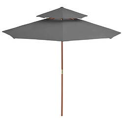 vidaXL Parasol à deux étages avec mât en bois 270 cm anthracite