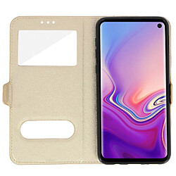 Avizar Etui Samsung Galaxy S10 Housse Folio Double Fenêtre Fonction Support doré pas cher