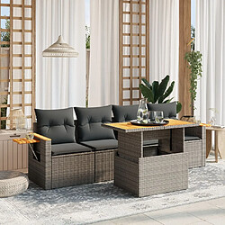 vidaXL Salon de jardin 5 pcs avec coussins gris résine tressée