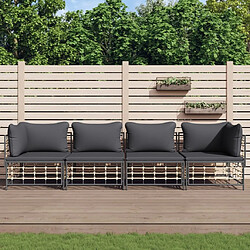 Maison Chic Salon de jardin 4 pcs + coussins - Mobilier/Meubles de jardin - Table et chaises d'extérieur anthracite résine tressée -MN39910