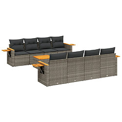 Maison Chic Salon de jardin 9 pcs avec coussins | Ensemble de Table et chaises | Mobilier d'Extérieur gris résine tressée -GKD74945