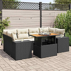 vidaXL Salon de jardin 7 pcs avec coussins noir résine tressée