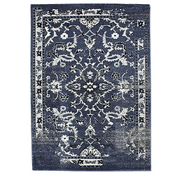 Thedecofactory VENISE - Tapis toucher laineux motifs floraux bleu anthracite 133x190