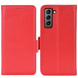 Etui en PU texture litchi, antichoc, fermeture magnétique avec support rouge pour votre Samsung Galaxy S22 Plus