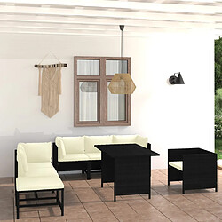 vidaXL Salon de jardin 8 pcs avec coussins Résine tressée Noir