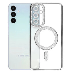 Avizar Coque Diamant pour Samsung Galaxy A15 MagSafe Contour Strass Argent