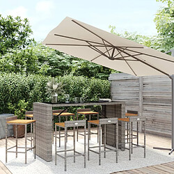 vidaXL Ensemble de bar jardin 9 pcs gris poly rotin/bois massif acacia