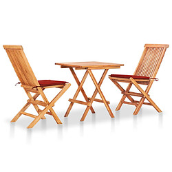 vidaXL Ensemble de bistro 3pcs avec coussins rouge Bois de teck massif