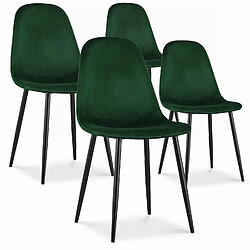 Lot de 4 chaises Bali velours vert pieds noir