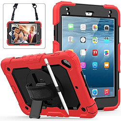 Wewoo Coque Renforcée Gel de silice coloré antichoc + Etui de protection pour iPad Mini 2019 / Mini 4 avec support et bandoulière et dragonne et fente stylo Rouge