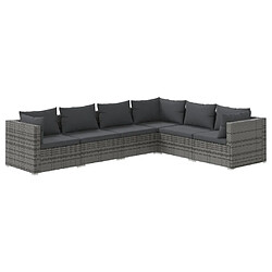 vidaXL Salon de jardin 6 pcs avec coussins Résine tressée Gris