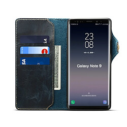 Acheter Wewoo Housse Coque Pour Galaxy Note9 Denior Oil Wax peau de vache bouton magnétique étui à rabat horizontal en cuir avec fentes cartes et portefeuille bleu foncé