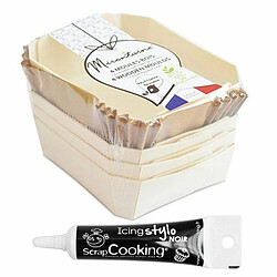 Scrapcooking 4 moules individuels en bois rectangle + 8 caissettes sulfurisées de cuisson + Stylo de glaçage noir