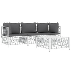 Avis Maison Chic Salon de jardin 4 pcs + coussins - Mobilier/Meubles de jardin - Table et chaises d'extérieur blanc acier -MN95186