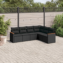 Maison Chic Ensemble Tables et chaises d'extérieur 6pcs avec coussins,Salon de jardin noir résine tressée -GKD251644