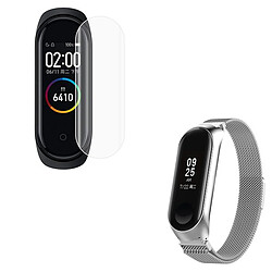 PHONECARE Kit Bracelet Milanese Loop Fermoir Magnétique + Gel d'écran de film protecteur Full Coque pour Xiaomi Mi Band 6 / Mi Smart Band 6 - gris