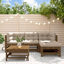 vidaXL Salon de jardin 5 pcs avec coussins marron miel bois massif