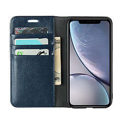 Etui en cuir véritable texture de cheval fou bleu pour votre Apple iPhone XR 6.1 pouces